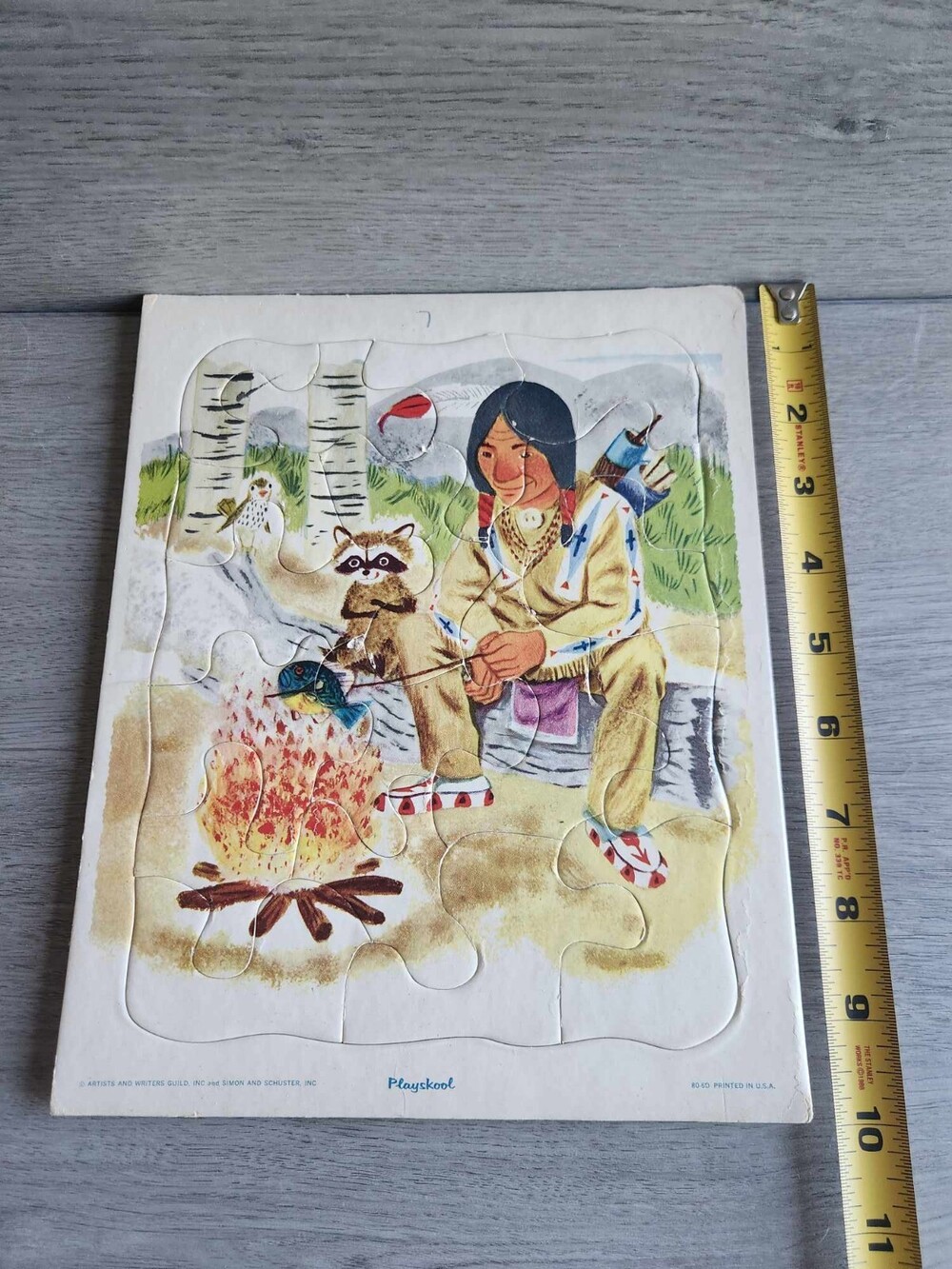 Playskool Golden Press Tray Puzzle Complete Indians 80-6D Vintage Campfire